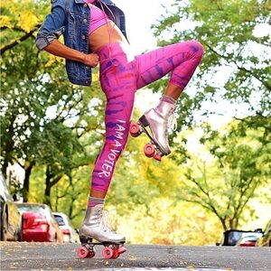 Terez x I Am A Voter Duoknit Capri Pink Leggings Size Medium